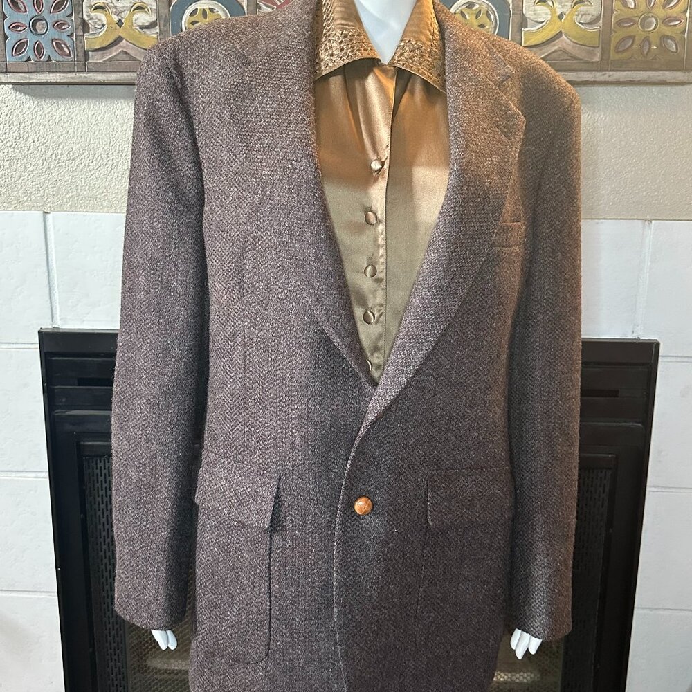 Wall Street Collection USA Made Mens 42R Brown Herringbone Wool Vtg Tweed Jacket